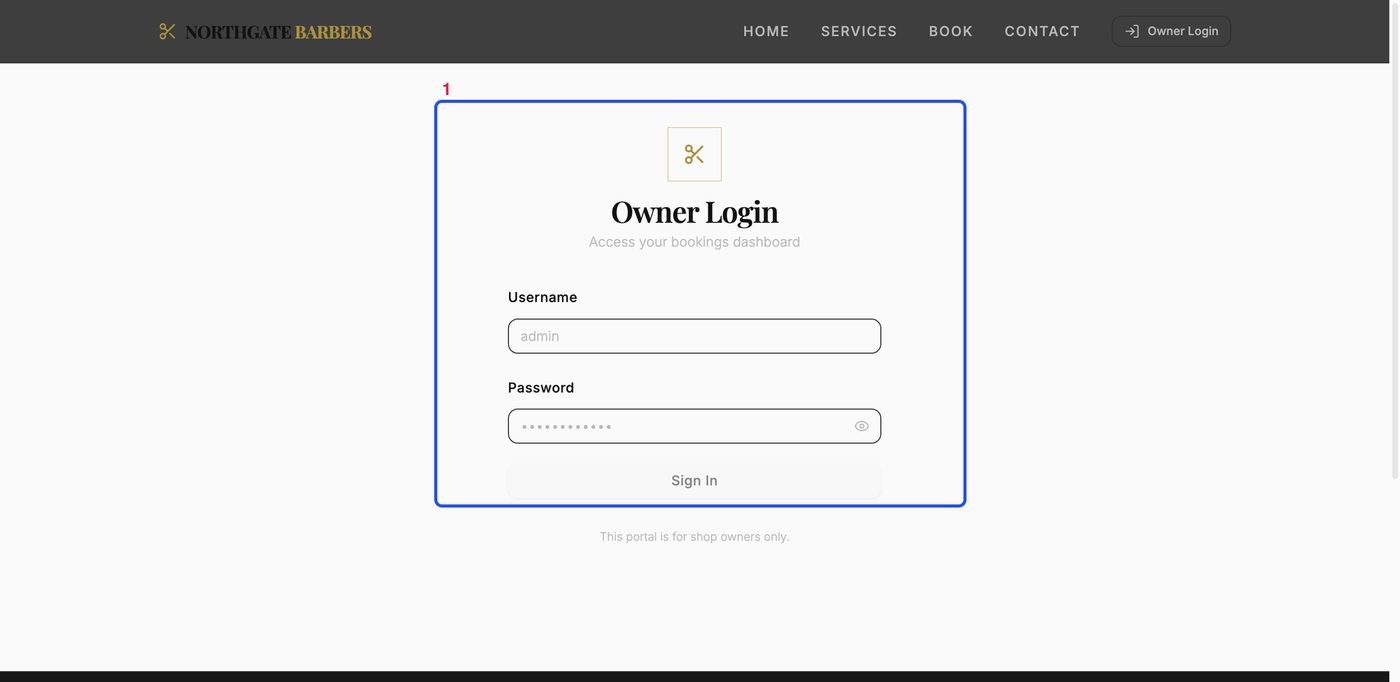 Owner Login form for the admin dashboard