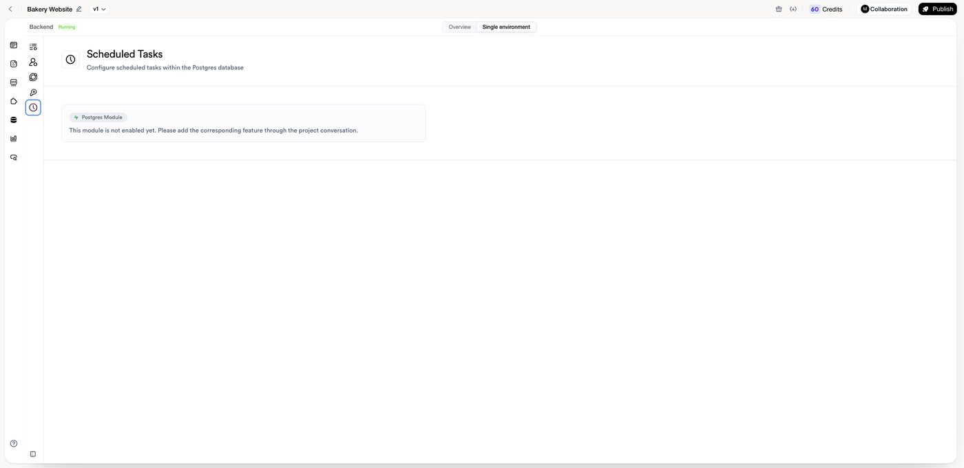 The Scheduled Tasks panel in the Backend view