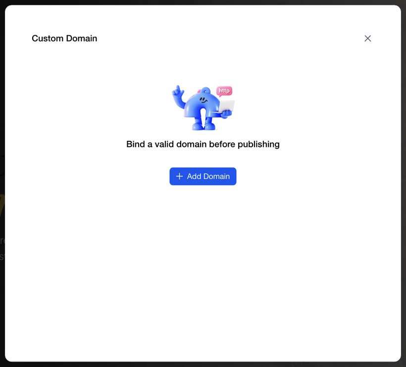 The Custom Domain dialog with the Add Domain button